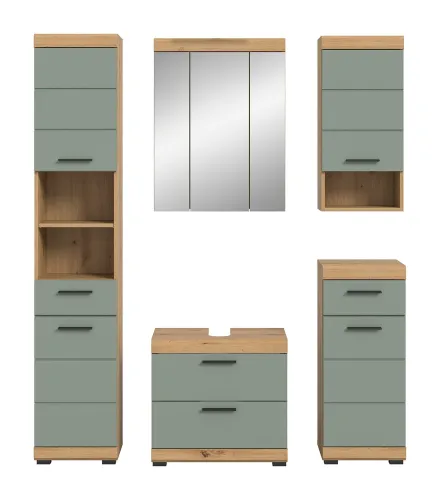 Badezimmer-Set Scout 3 | Salbei / Artisan Eiche | 5-teilig | ohne Aufsatzleuchte