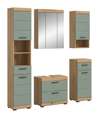 Badezimmer-Set Scout 3 | Salbei / Artisan Eiche | 5-teilig | optional Aufsatzleuchte