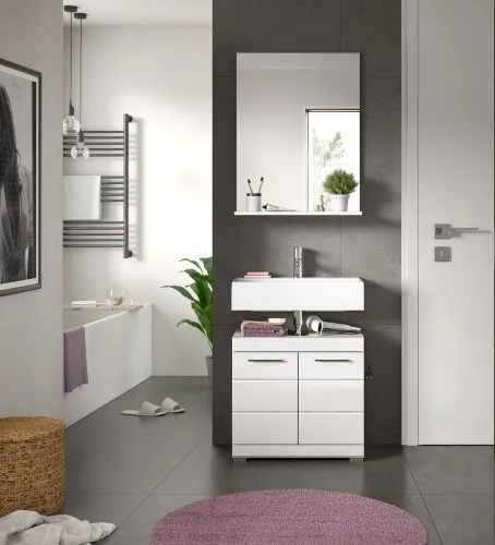 Badezimmer-Set Scout 3 | weiß Hochglanz / weiß | 2-teilig | optional Aufsatzleuchte