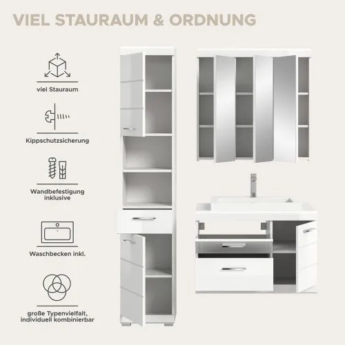Badezimmer-Set Scout 3b | weiß Hochglanz / weiß | 3-teilig