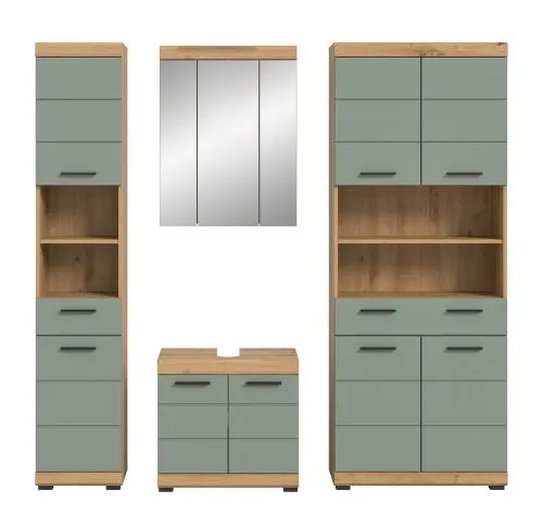 Badezimmer-Set Scout 4 | Salbei / Artisan Eiche | 4-teilig | mit Aufsatzleuchte