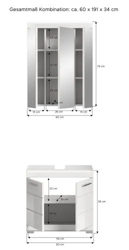 Badezimmer-Set Scout 4 | weiß Hochglanz / weiß | 2-teilig | optional Aufsatzleuchte