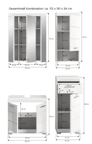 Badezimmer-Set Scout 4 | weiß Hochglanz / weiß | 4-teilig | optional Aufsatzleuchte