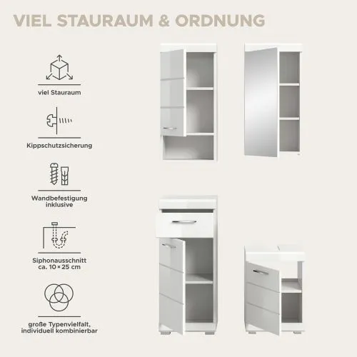 Badezimmer-Set Scout 4a | weiß Hochglanz / weiß | 4-teilig