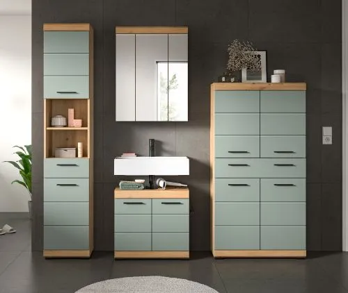 Badezimmer-Set Scout 5 | Salbei / Artisan Eiche | 4-teilig | mit Aufsatzleuchte