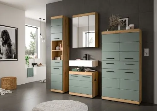 Badezimmer-Set Scout 5 | Salbei / Artisan Eiche | 4-teilig | optional Aufsatzleuchte