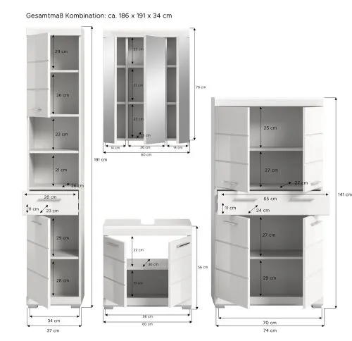 Badezimmer-Set Scout 5 | weiß Hochglanz / weiß | 4-teilig | optional Aufsatzleuchte