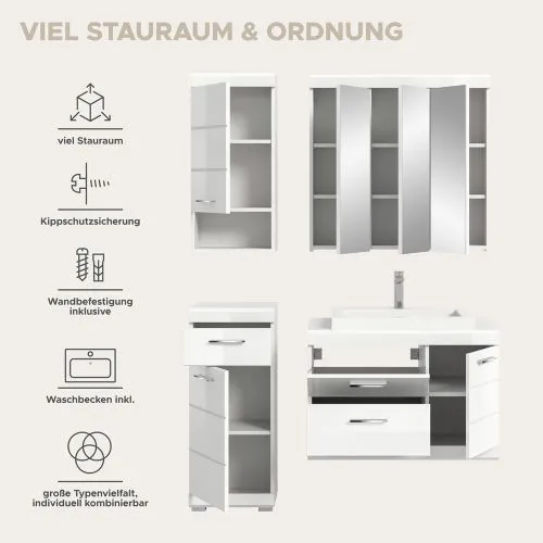 Badezimmer-Set Scout 5a | weiß Hochglanz / weiß | 4-teilig ohne Aufsatzleuchte