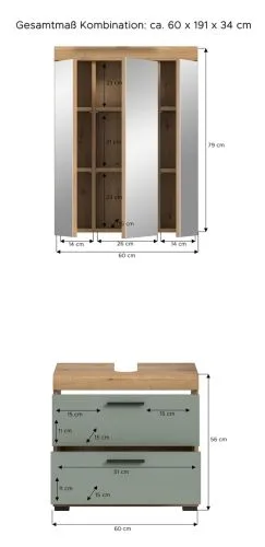 Badezimmer-Set Scout 6 | Salbei / Artisan Eiche | 2-teilig | mit Aufsatzleuchte