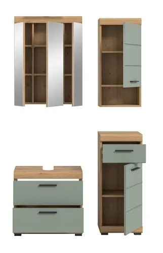 Badezimmer-Set Scout 6 | Salbei / Artisan Eiche | 4-teilig | mit Aufsatzleuchte
