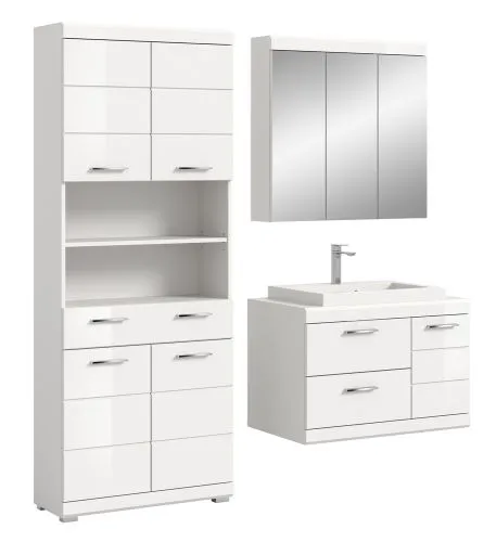Badezimmer-Set Scout 6 | weiß Hochglanz / weiß | 3-teilig mit Aufsatzleuchte 1a
