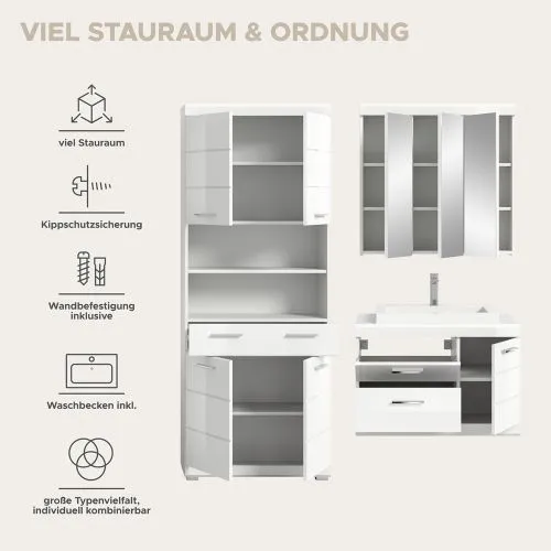Badezimmer-Set Scout 6 | weiß Hochglanz / weiß | 3-teilig mit Aufsatzleuchte 1a
