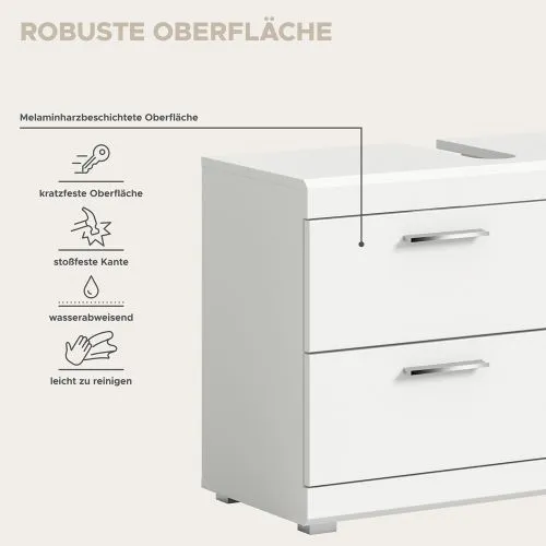 Badezimmer-Set Scout 6, 4-teilig, im Bad an grauer Wand, Unterschränke mit Waschbecken, Spiegelschränke, offene Ablage – Ansicht 7