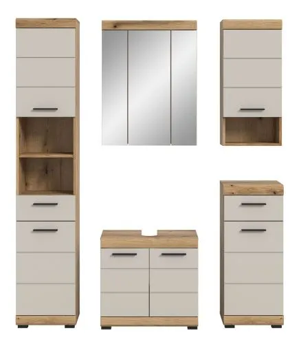 Badezimmer-Set Scout | Kaschmir / Evoak Oak | 5-teilig mit Aufsatzleuchte