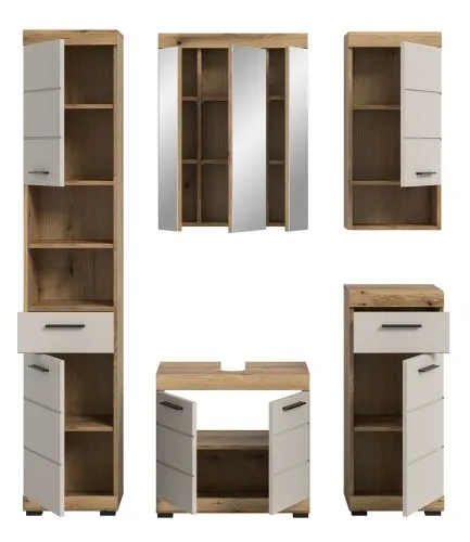 Badezimmer-Set Scout | Kaschmir / Evoak Oak | 5-teilig mit Aufsatzleuchte