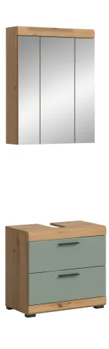 Badezimmer-Set Scout 6 | Salbei / Artisan Eiche | 2-teilig | mit Aufsatzleuchte