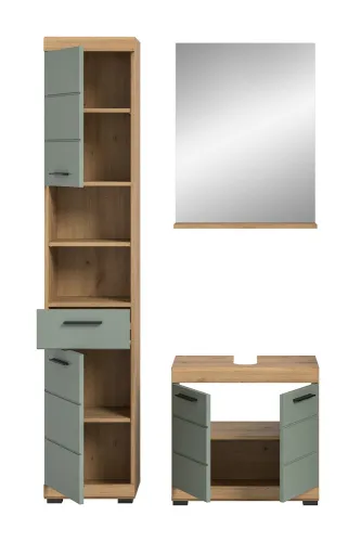 Badezimmer-Set Scout | Salbei / Artisan Eiche | 3-teilig | mit Aufsatzleuchte