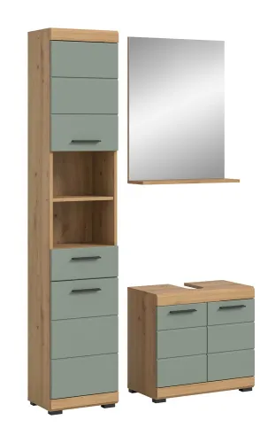 Badezimmer-Set Scout | Salbei / Artisan Eiche | 3-teilig | optional Aufsatzleuchte