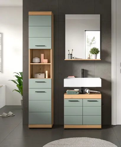 Badezimmer-Set Scout | Salbei / Artisan Eiche | 3-teilig | optional Aufsatzleuchte