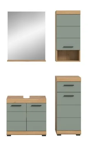 Badezimmer-Set Scout | Salbei / Artisan Eiche | 4-teilig | mit Aufsatzleuchte