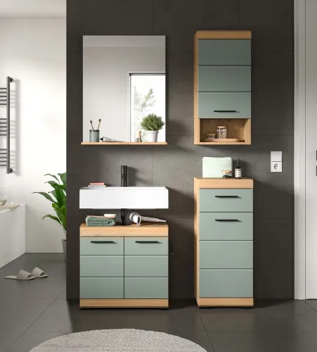 Badezimmer-Set Scout | Salbei / Artisan Eiche | 4-teilig | optional Aufsatzleuchte