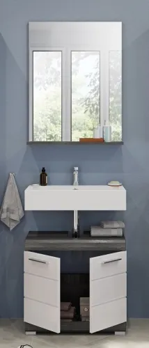 Badezimmer-Set Scout 8, 2-teilig, im Bad, Spiegelschrank über Waschtisch mit Unterschrank und offenem Regal – Ansicht 4