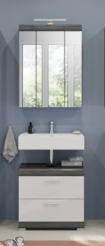 Badezimmer-Set Scout | weiß Hochglanz / rauchsilber | 2-teilig | inkl. LED Beleuchtung