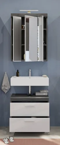 Badezimmer-Set Scout | weiß Hochglanz / rauchsilber | 2-teilig | inkl. LED Beleuchtung