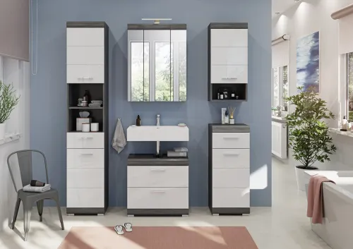 Badezimmer-Set Scout | weiß Hochglanz / rauchsilber | 2-teilig | inkl. LED Beleuchtung