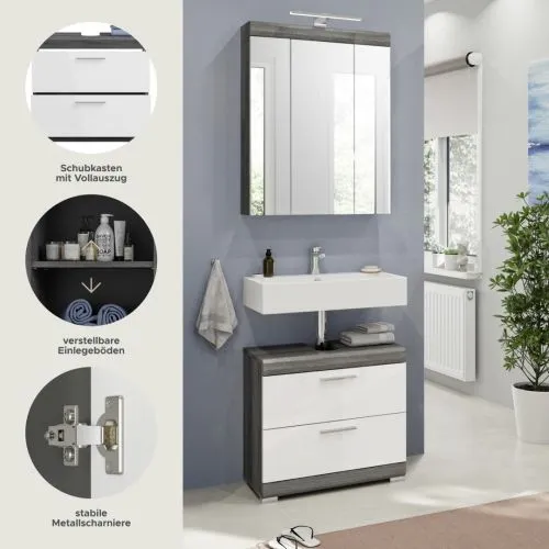 Badezimmer-Set Scout | weiß Hochglanz / rauchsilber | 2-teilig | inkl. LED Beleuchtung