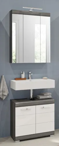 Badezimmer-Set Scout | weiß Hochglanz / rauchsilber | 2-teilig | LED Beleuchtung ohne LED Aufsatzleuchte