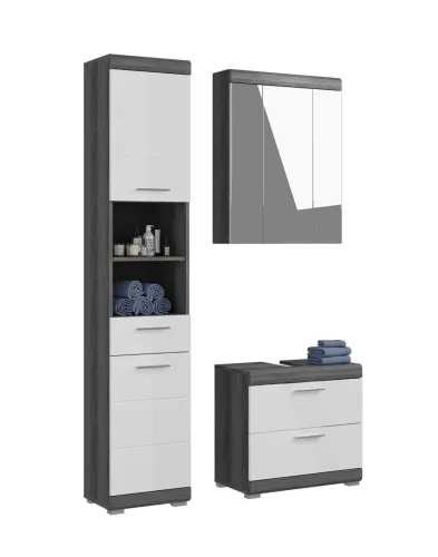 Badezimmer-Set Scout | weiß Hochglanz / rauchsilber | 3-teilig