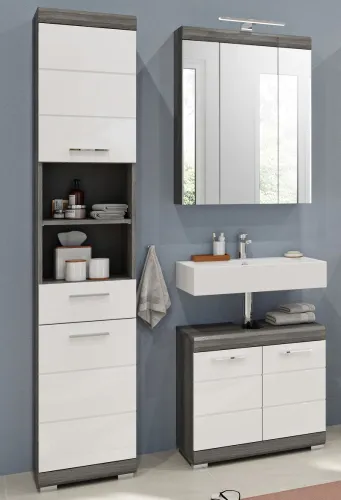 Badezimmer-Set Scout | weiß Hochglanz / rauchsilber | 3-teilig | LED Beleuchtung