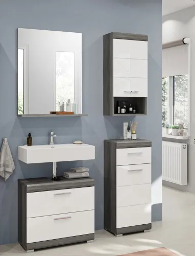 Badezimmer-Set Scout | weiß Hochglanz / rauchsilber | 4-teilig