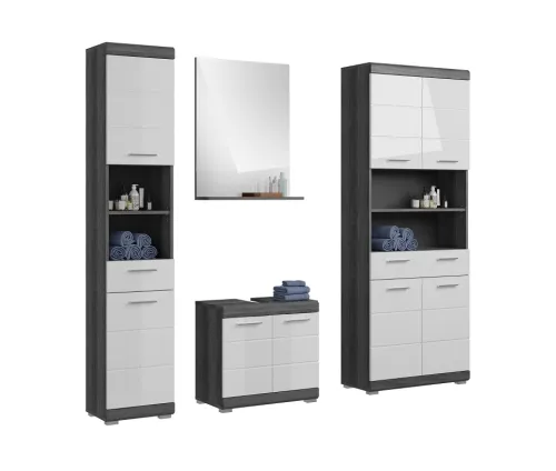 Badezimmer-Set Scout 2 | weiß Hochglanz / rauchsilber | 4-teilig