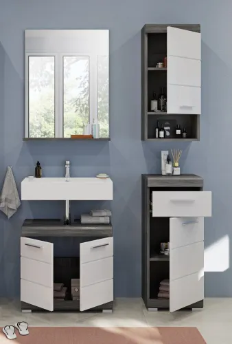 Badezimmer-Set Scout | weiß Hochglanz / rauchsilber | 4-teilig
