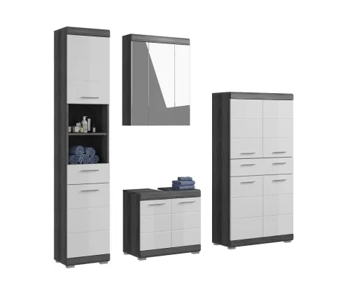 Badezimmer-Set Scout 5 | weiß Hochglanz / rauchsilber | 4-teilig | LED Beleuchtung