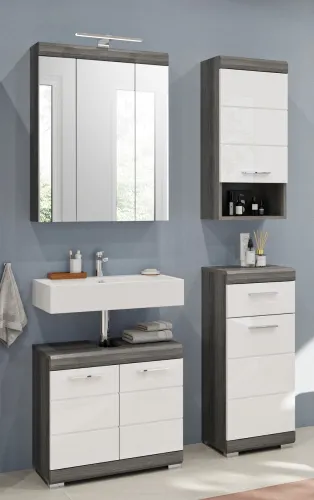 Badezimmer-Set Scout 7 | weiß Hochglanz / rauchsilber | 4-teilig | LED Beleuchtung