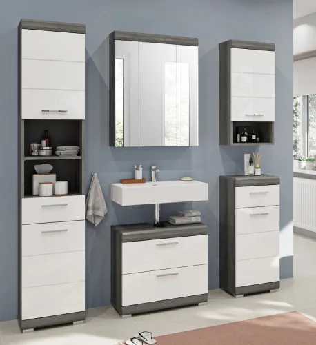 Badezimmer-Set Scout | weiß Hochglanz / rauchsilber | 5-teilig