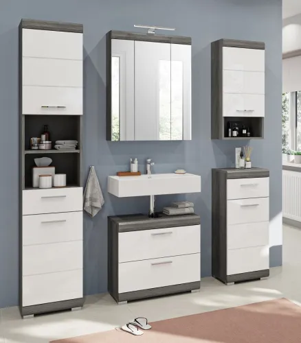 Badezimmer-Set Scout | weiß Hochglanz / rauchsilber | 5-teilig | inkl. LED Beleuchtung