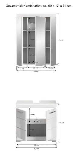 Badezimmer-Set Scout 4 | weiß Hochglanz / weiß | 2-teilig | optional Aufsatzleuchte