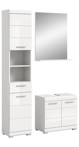 Badezimmer-Set Scout 3 | weiß Hochglanz / weiß | 3-teilig | mit Aufsatzleuchte