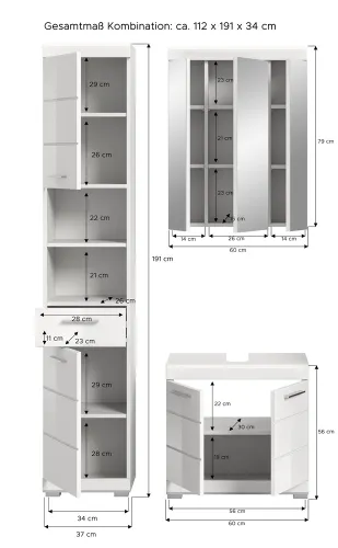 Badezimmer-Set Scout 4 | weiß Hochglanz / weiß | 3-teilig | optional Aufsatzleuchte