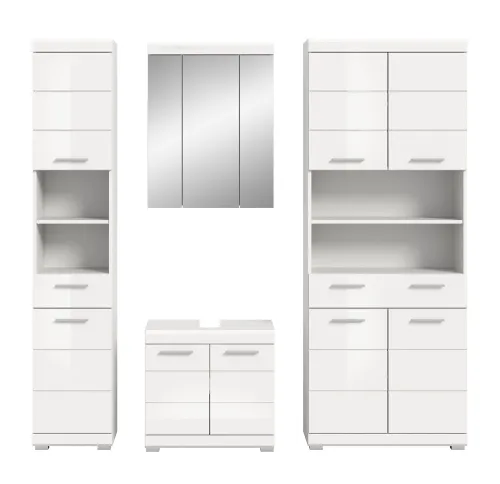 Badezimmer-Set Scout | weiß Hochglanz / weiß | 4-teilig | mit Aufsatzleuchte