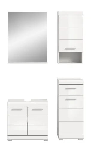 Badezimmer-Set Scout 3 | weiß Hochglanz / weiß | 4-teilig | mit Aufsatzleuchte