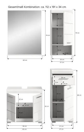 Badezimmer-Set Scout 3 | weiß Hochglanz / weiß | 4-teilig | mit Aufsatzleuchte