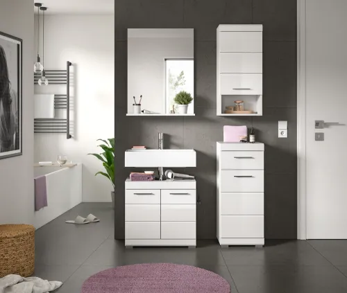 Badezimmer-Set Scout 3 | weiß Hochglanz / weiß | 4-teilig | optional Aufsatzleuchte