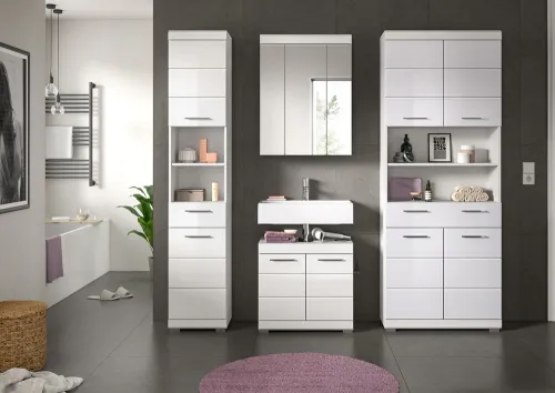 Badezimmer-Set Scout | weiß Hochglanz / weiß | 4-teilig | optional Aufsatzleuchte