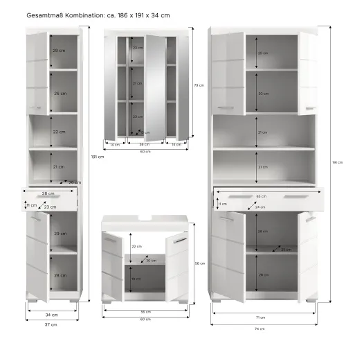 Badezimmer-Set Scout | weiß Hochglanz / weiß | 4-teilig | optional Aufsatzleuchte
