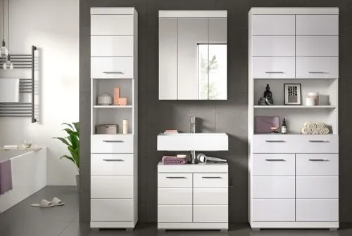 Badezimmer-Set Scout, 4-teilig, Badezimmermöbel mit Spiegelschrank, Hochschränken und Waschtisch mit Unterschrank – Ansicht 2